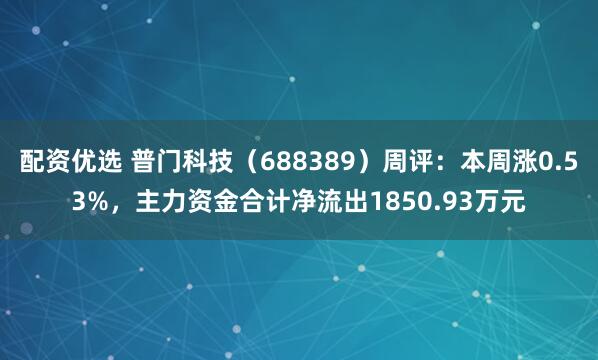 配资优选 普门科技（688389）周评：本周涨0.53%，主力资金合计净流出1850.93万元